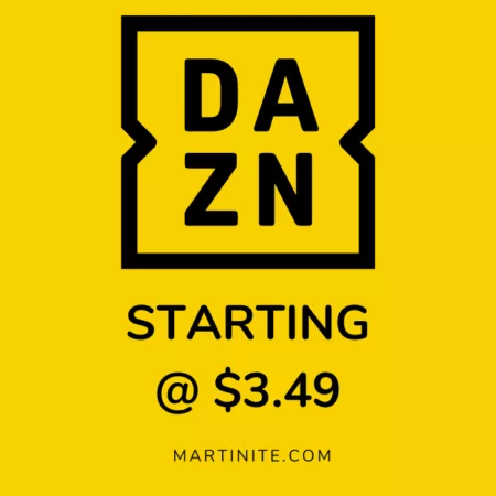 A yellow background with the SEO keyword "DAZN" starting at $34.